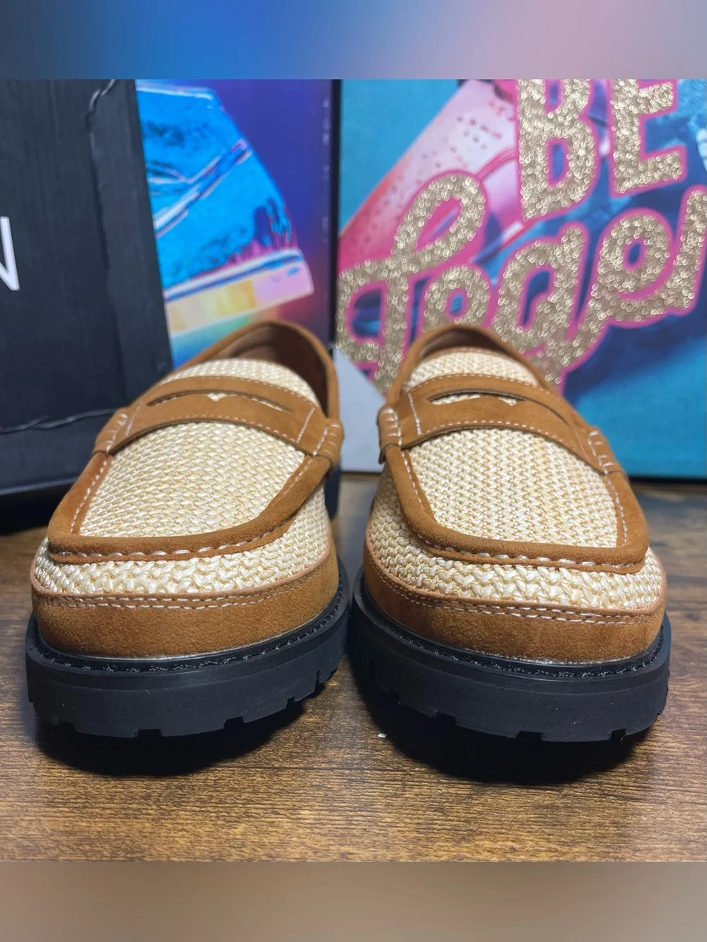 Fashion Nova Men’s Woven Faux Suede Contrast Stitch Penny Loafer size 9